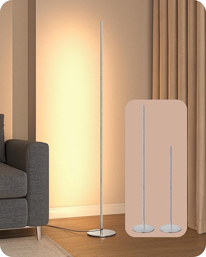 EDISHINE LED Corner Floor Lamp, Minimalist Dimmable Mood Light, Adjustable Height, 57.5" Tall Floor Lamp for Bedroom, Livi...