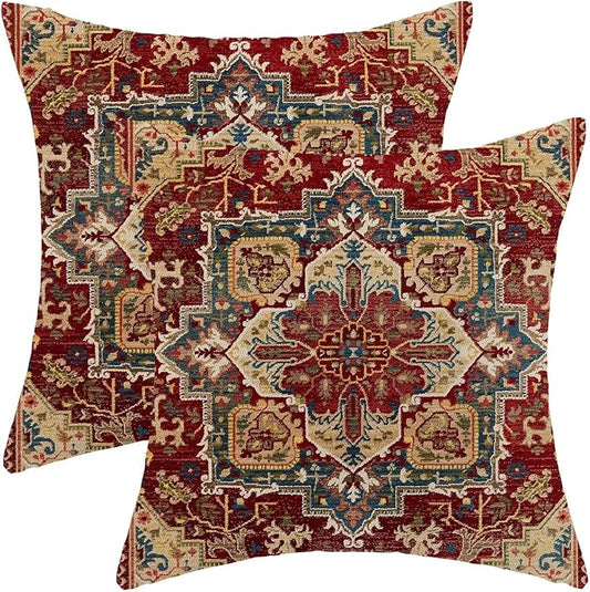 BETGINY Boho Pillow Covers 20 x 20 Inch Pack of 2, Burgundy Red Bohemian Rug Carpet Pattern Decorative Throw Pillow Cases ...
