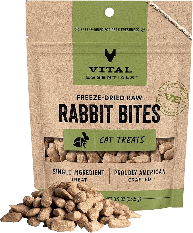 Vital Essentials Freeze Dried Cat Treats | Rabbit Bites, Single Protein | Premium Quality | Grain Free, Crunchy Cat Treat...