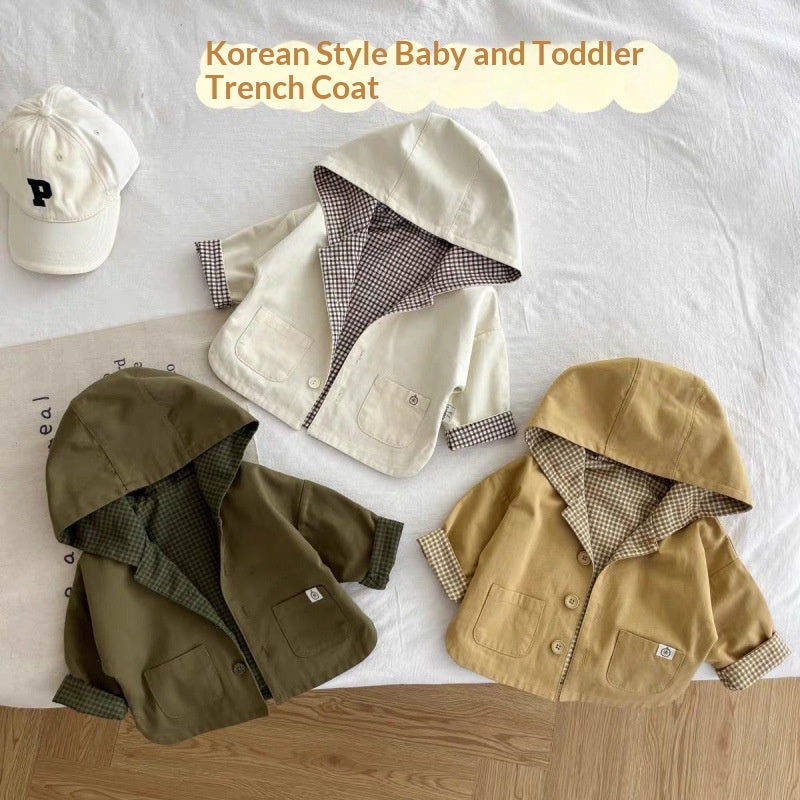 Fashionable Korean-style Hooded Trench Coat For Boys