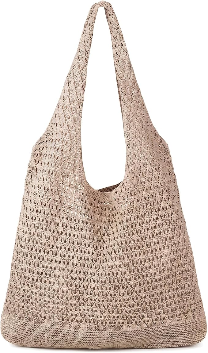baotongle Crochet Beach Tote Bag for Women Knit Boho Aesthetic Summer Vacation Bag Large Casual Shoulder Handbag for Travel
