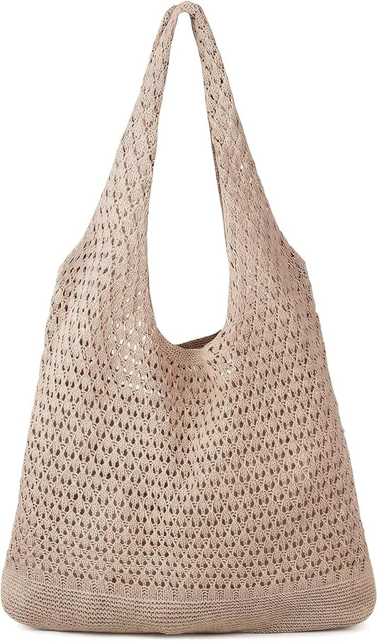 baotongle Crochet Beach Tote Bag for Women Knit Boho Aesthetic Summer Vacation Bag Large Casual Shoulder Handbag for Travel