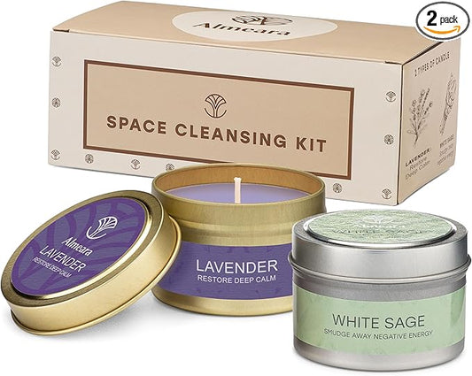 Almeara 2 In 1 Long lasting Sage and Lavender candle set | 2x3.7oz| 100% Soy Wax,Paraffin-Free |40hr Burn Time |Perfect fo...