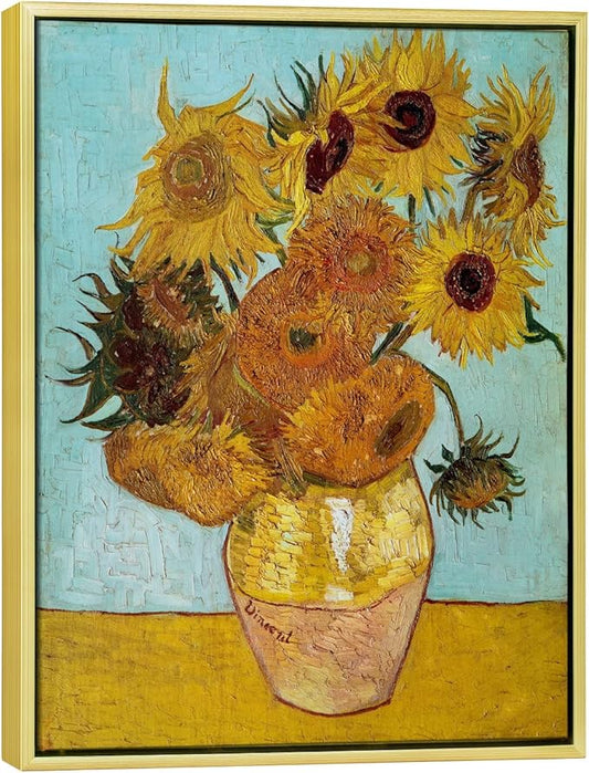 Wieco Art Framed Wall Art Canvas Prints of Sunflower by Vincent Van Gogh Paintings Reproduction Abstract Wall Decorations ...
