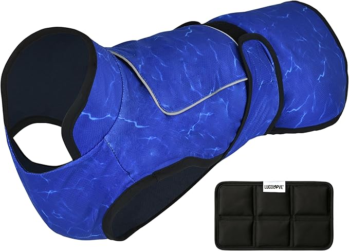LUCOLOVE Dog Cooling Vest with Ice Pack – 2-Layer Evaporative Cooling Jacket with High Collar, UV Protection & Size-Matche...