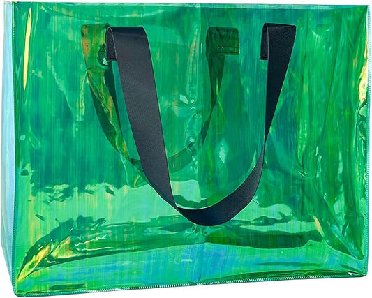 TotePrint Holographic PVC Beach Bag Waterproof - 18×13×6inch Large Clear Tote for Women Men Pool Travel Sandproof Carry All
