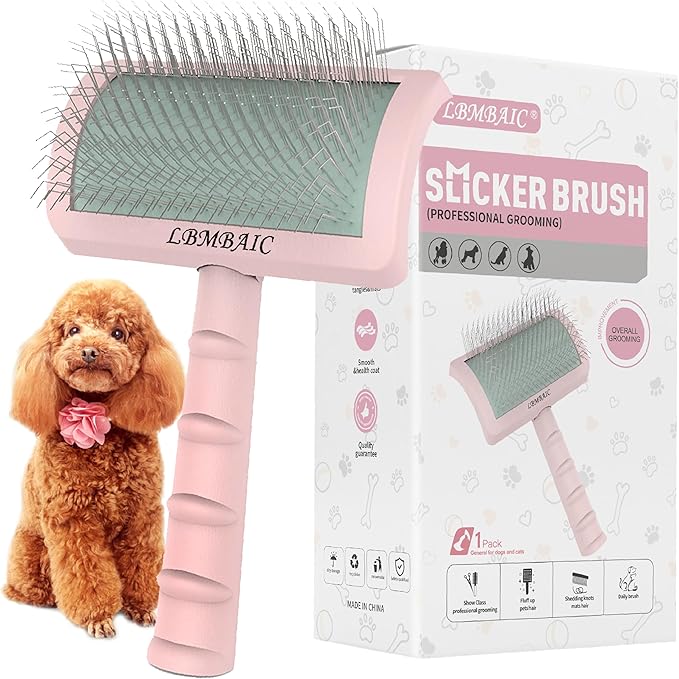 LBMBAIC Super Dense Soft Slicker Brush for Thick and Long Fur Dogs - Grooming Brush for Fluff, Shedding, Tangles on Golden...