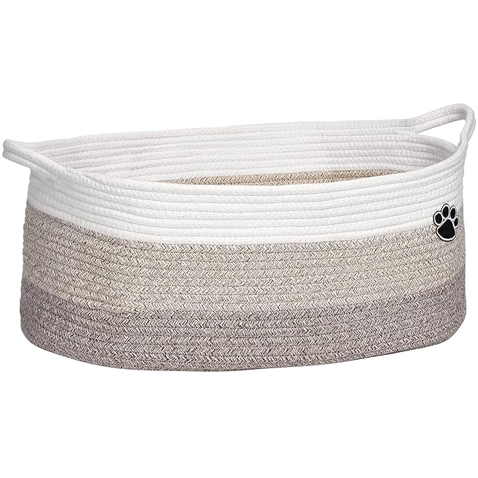 Optish Dog Toy Basket, Toy Box and Bin for Dog Cat Storage, 19.7" X 11" X 7.9" (30L) Large Woven Rope Basket for Blanket S...