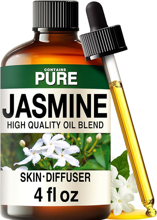 100% Pure Jasmine Oil - 4 Fl Oz Jasmine Essential Oil for Hair, Skin, Diffuser, Aromatherapy & DIY Soap Making Scent