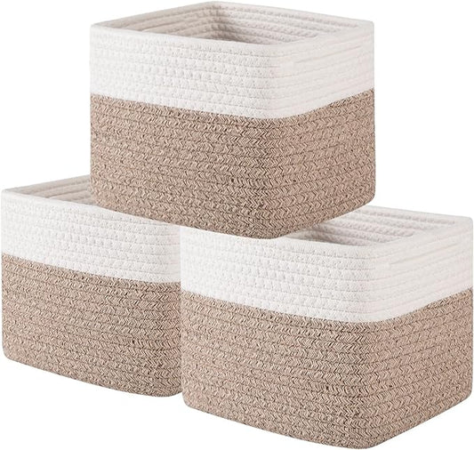OIAHOMY 9”x9”x7” Storage Cubes, Cotton Rope Woven Baskets for Organizing, Cube Storage Bin, Small Gift Basket for Shelf, ...