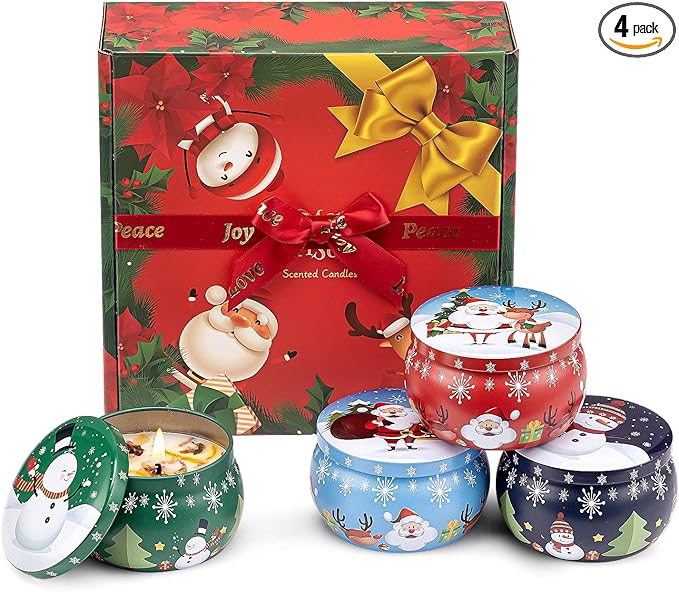 Christmas Scented Candles Gifts for Women 4 Pack, 4.4 oz Soy Aromatherapy Candles for Home Scented Decoration, Long Lastin...