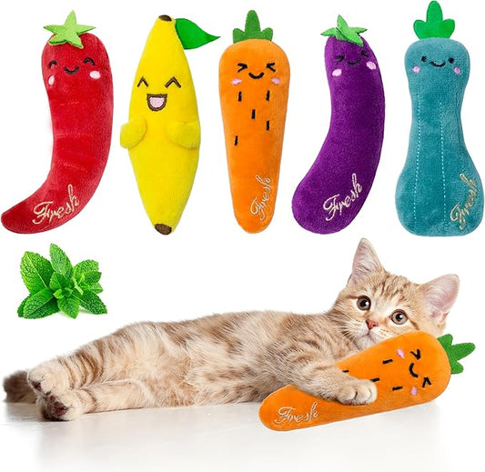 Seyezo Catnip Toys for Indoor Cats, 5 Pack Cat Toys for Cats, Fluffy Catnip Toys for Chewing Playing, Interactive Kitten T...