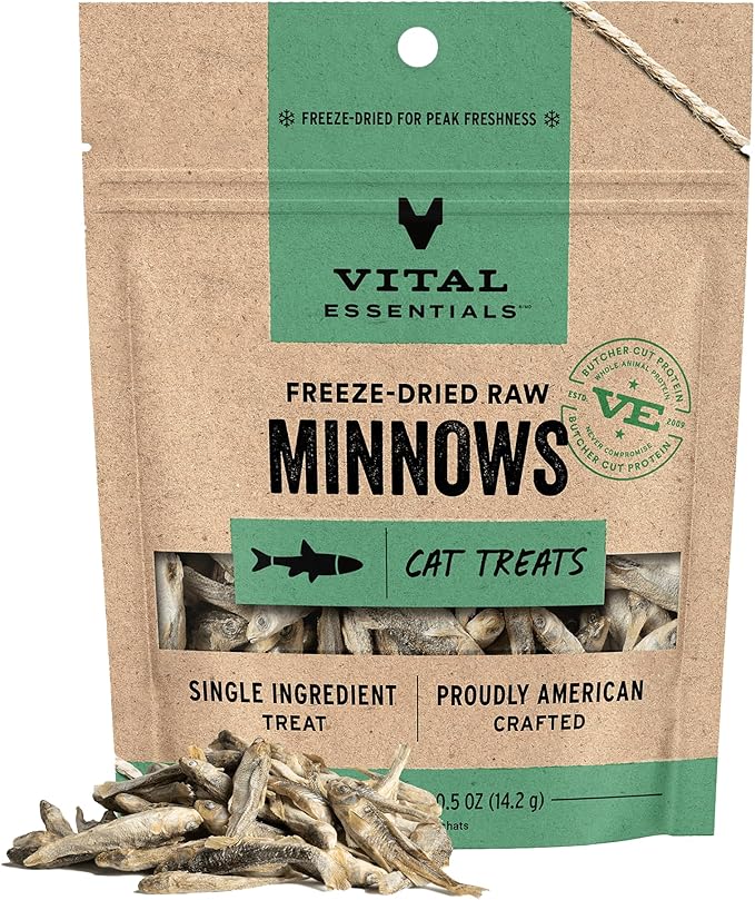 Vital Essentials Freeze Dried Minnows Cat Treats | Single Ingredient | Premium Quality | Grain Free, Healthy Treats for Ca...