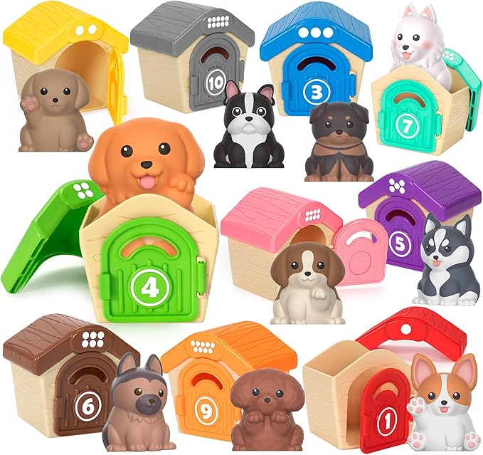Aigybobo Learning Toys for Toddlers 1 2 3 Year Old, 20 Pcs Pet Dog Toys for Kids, Animal Counting Matching Sorting Fine Mo...