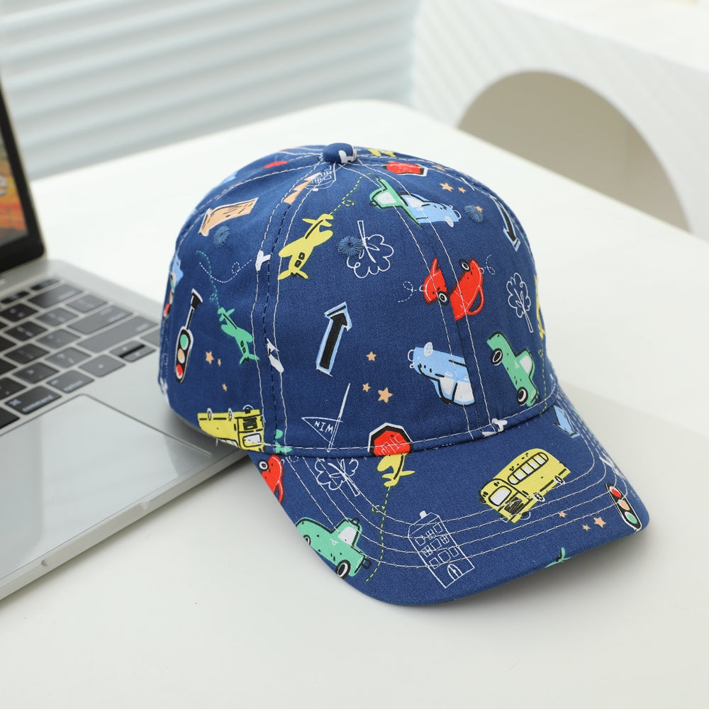 Doodle Cartoon Bulldozer And Car Patterns, Korean Version Trendy Children's Baseball Cap For Outdoor Travel And Leisure Activities