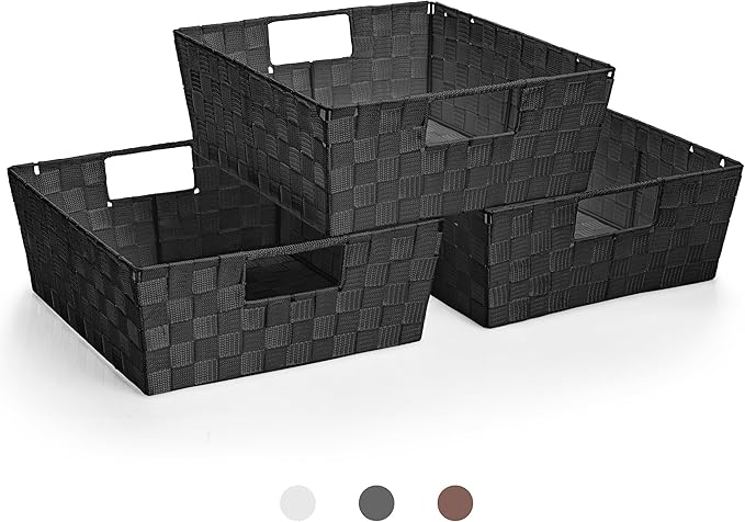 Sorbus Set of 3 Large Woven Storage Baskets – Mesh Hand-Woven Baskets for Organizing, Fabric Storage Bins for Linen Closet...