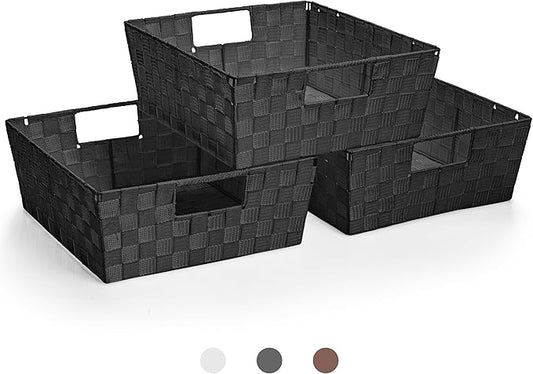 Sorbus Set of 3 Large Woven Storage Baskets – Mesh Hand-Woven Baskets for Organizing, Fabric Storage Bins for Linen Closet...