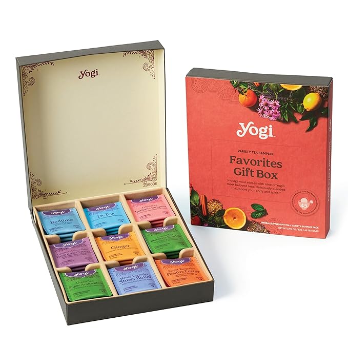 Yogi Organic Tea Sampler Gift Box (45 Tea Bags) Assorted Delicious Wellness Blends - 9 Favorite Herbal, Green & Black Vari...