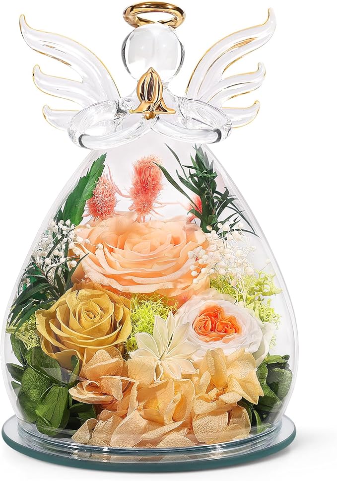 Gifts for Mom Mothers Day Birthday Gifts for Women Preserved Rose Forever Flower in Glass Angel Figurines Fresh Flowers fo...