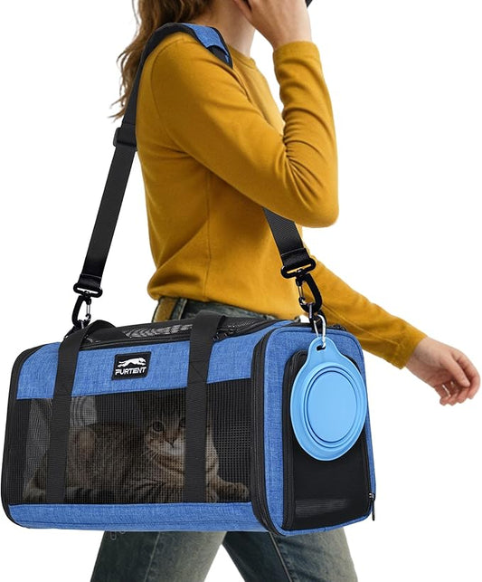Pet Carrier Airline Approved, Soft Sided Cat Carrier for Small Pets up to 13 lbs, TSA Approved Dog Travel Bag with Foldabl...