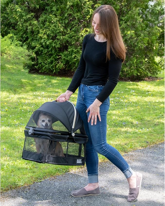 Pet Gear No-Zip View 360 Pet Safety Carrier & Car Seat for Small Dogs & Cats Push Button Entry, View 360 20-inch, Onyx