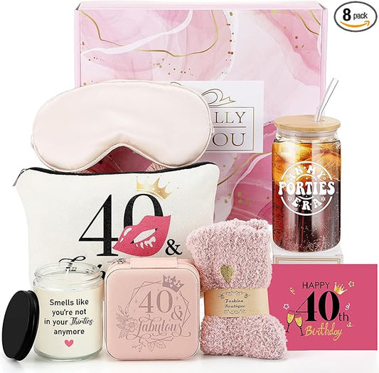 Tioncy 40th Birthday Gift Set for Women, 8 Pcs Birthday Gift Box Funny Baskets Ideas for 40 Years Old Women, Her, Female F...