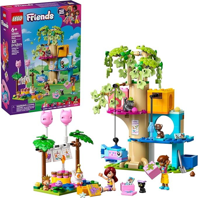 LEGO Friends Party & Tree House Building Toy, Pretend Play Blocks with Toys & 2 Minidolls, Creative Storytelling Toy for K...