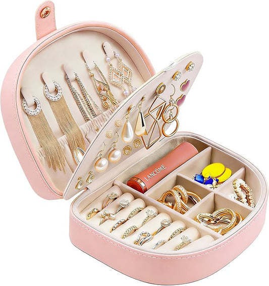 QBestry Travel Jewelry Case for Women Girls, Seashell-Shaped Small Jewelry Box with 40 Earring Holders & 5 Necklace Hooks,...