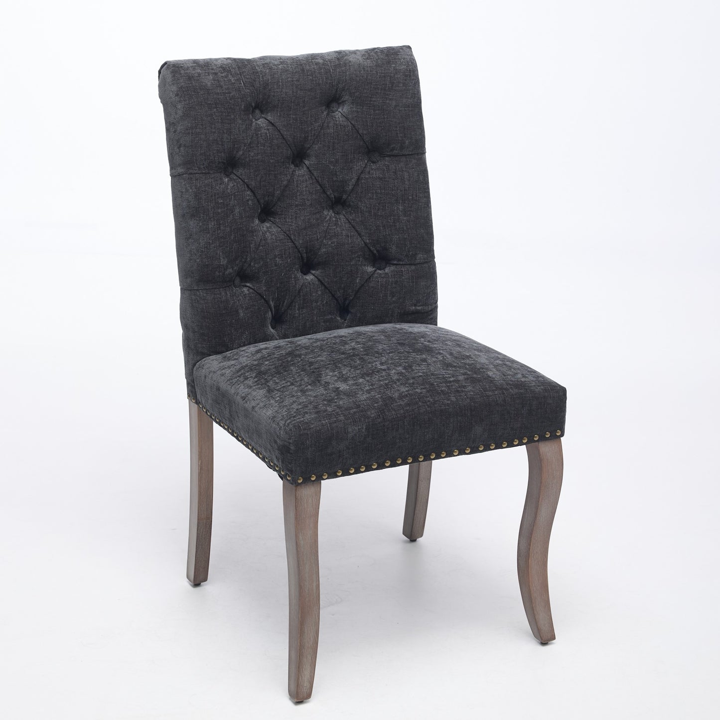 Upholstered Chenille Fabric Accent Dining Chair, Curved Solid Wood Legs, Elegant Tufted Club Dining Room Kitchen Room Dining Chair, Set Of 2,Black,SW1894BK