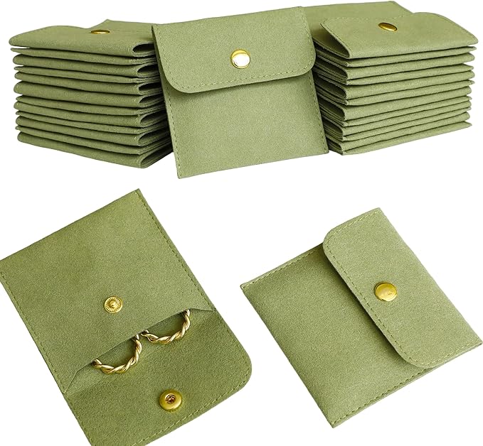 40pcs Green Microfiber Jewelry Pouch Button Bag 8 x 8cm, Jewelry Packaging Bag Luxury Small Favor Bags Jewelry Gift Bags f...
