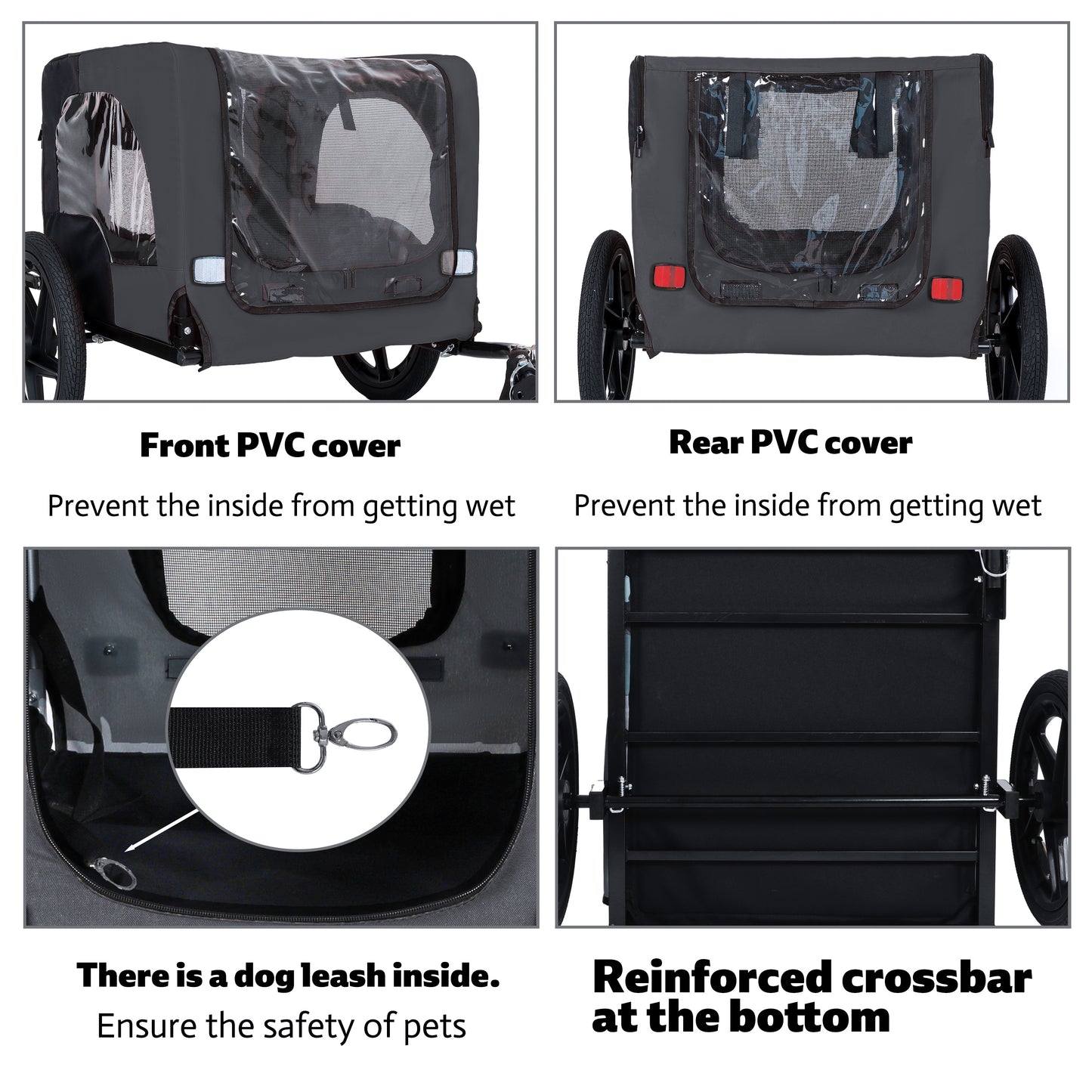 Outdoor Heavy Duty Collapsible Pet Bike Trailer With 16-Inch All-Terrain Wheels & Universal Hitch - Foldable Dog Cargo Carrier Cart For Bicycles, Black Dark Gray