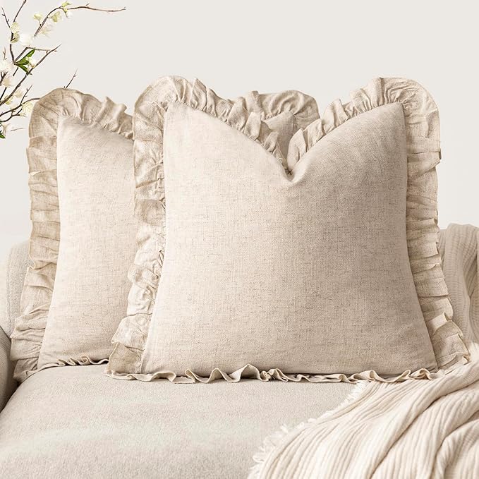 Foindtower Set of 2 Decorative Soild Fringe Ruffle Throw Pillow Covers Soft Boho Farmhouse Cushion Cover Cozy Accent Retro...