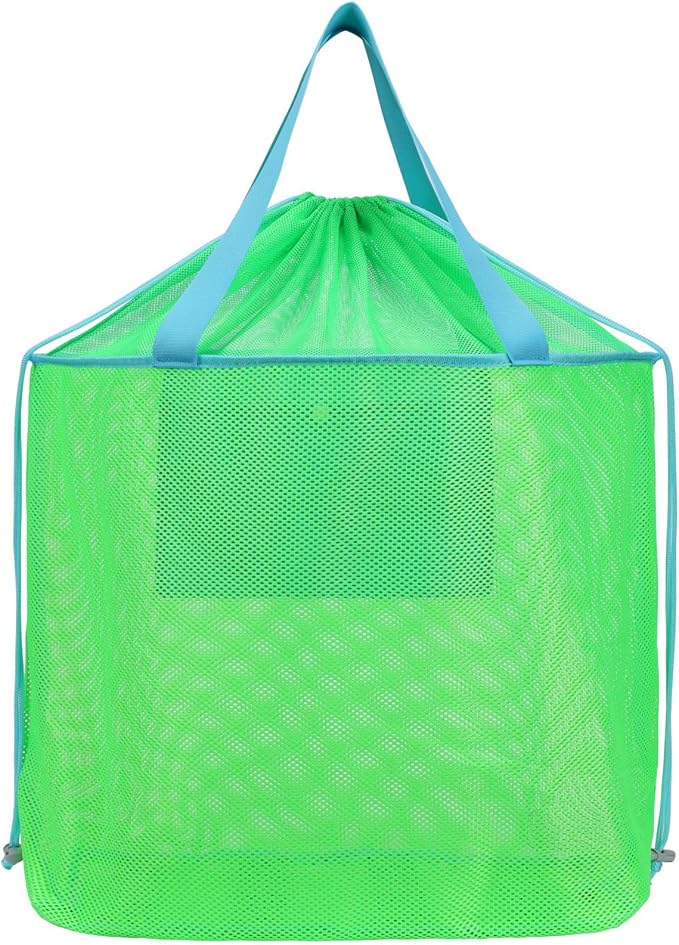 BrainyBees Extra Large Beach Toy Bag with Drawstring - Mesh Beach Tote Bag for Sand Toys, Lightweight Beach Pool Essential...