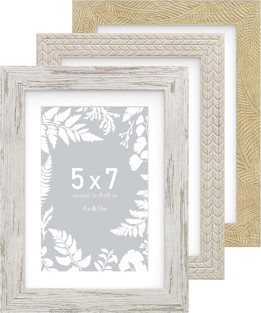 An&He 5x7 Picture Frames Set of 3, Rustic Vintage Photo Frame with HD Plastic Cover, for Wall Hanging or Tabletop Display,...