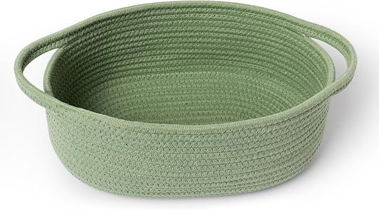 MEGASKET Green Woven Basket, 13" x 9" x 5" Baskets for Gifts Empty, Cute Cotton Rope Cat Dog Toy Bin Box, Small Woven Bin ...