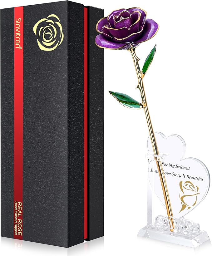 Sinvitron Gold Dipped Infinity Rose Forever Flower Decor, Resin Preserved Real Rose Birthday Gift for Women, Anniversary P...
