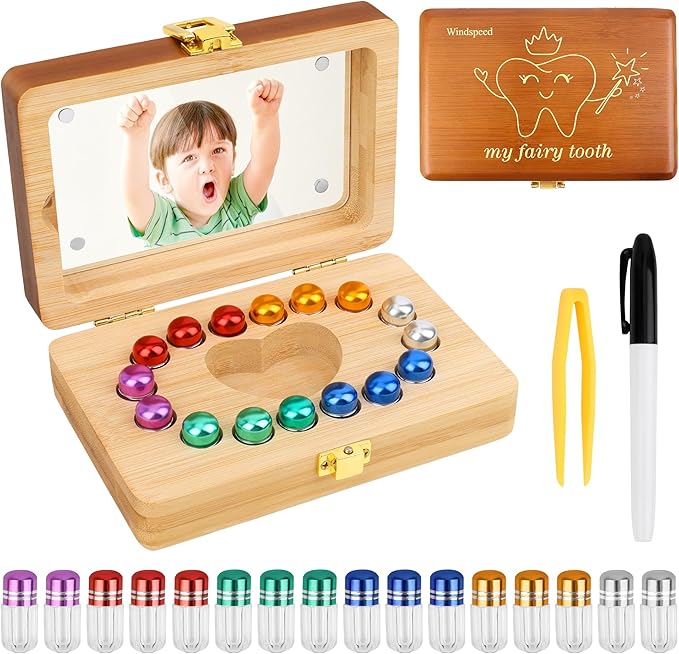 Windspeed Wooden Tooth Boxes for Lost Teeth Box Wooden Baby Tooth Holder for Toddler Milk Teeth Saver Storage Holder with ...