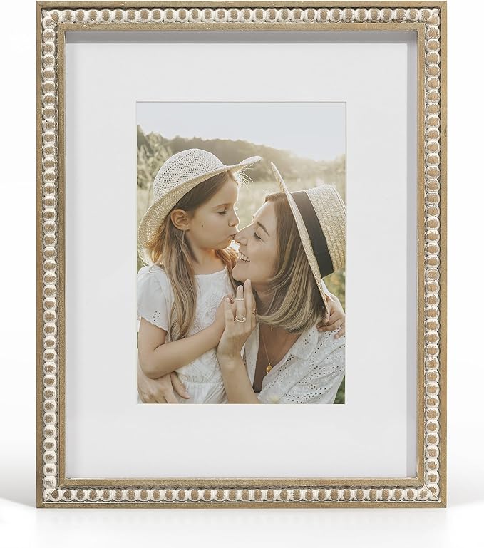 SUMGAR 8x10 Picture Frame Boho 5x7 Photo Frame with Mat Farmhouse White Wood Shabby Chic Wall Mounted Display for Birthday...