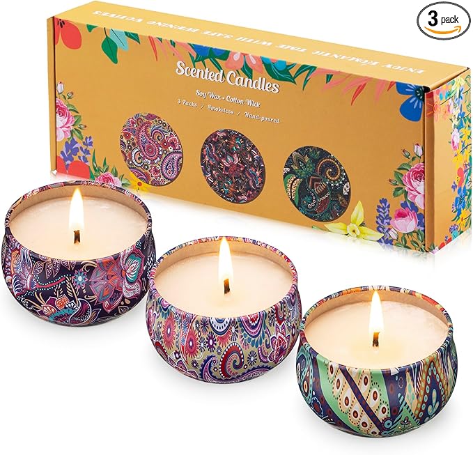 Hausware 3 Pack Scented Candles, 2.5 oz Aromatherapy Candles with Floral Scents,Soy Candles Set with 72H Burning Time,Idea...