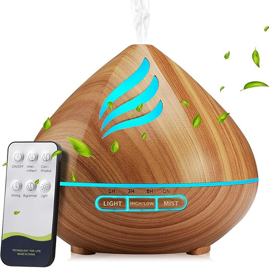 JcrAsZZF Essential Oil Scent Diffuser: 500ML Aroma Diffuser with Remote Control - 14 Colors LED & 2 Mist Modes - 4 Timer S...
