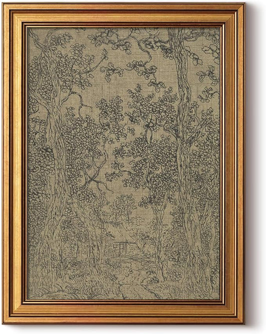 HUARCEY Gold Framed Canvas Wall Art, Antique Sketch Landscape Pictures Vintage Decor, Bedroom Kitchen Shelf Decor, Dark Mo...