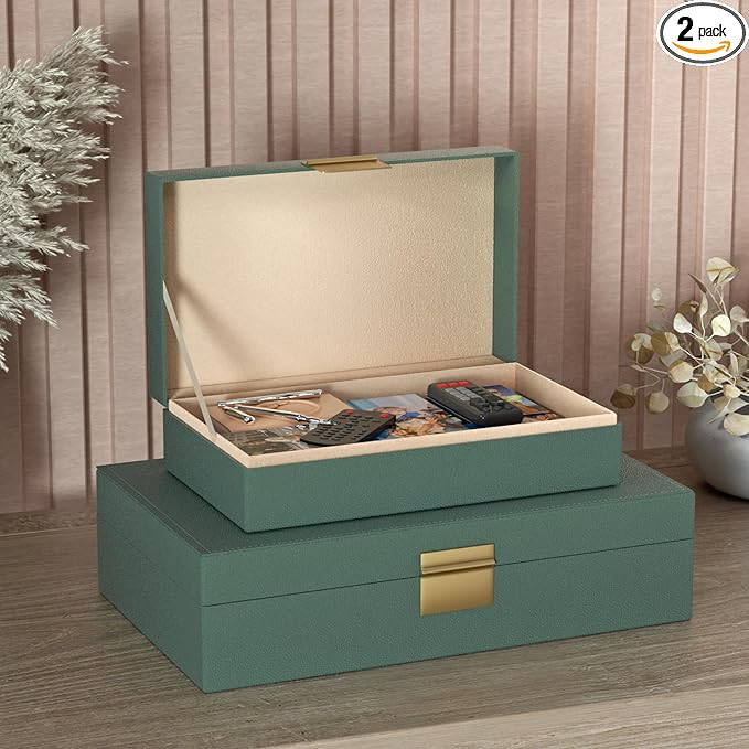 Decorative Storage Boxes Set of 2 - Multi-Purpose Beautiful PU Leather Organizer Bins for Your Home Decor - Decorative Con...