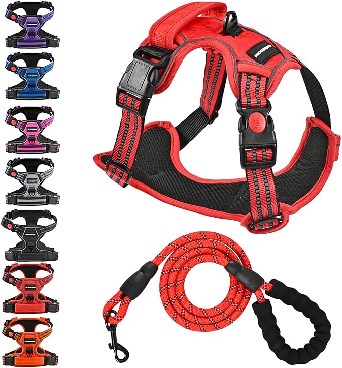 Juqiboom No Pull Dog Harness with A Free Heavy Duty 5ft Dog Leash, Adjustable Soft Padded Dog Vest, Reflective No-Choke Pe...