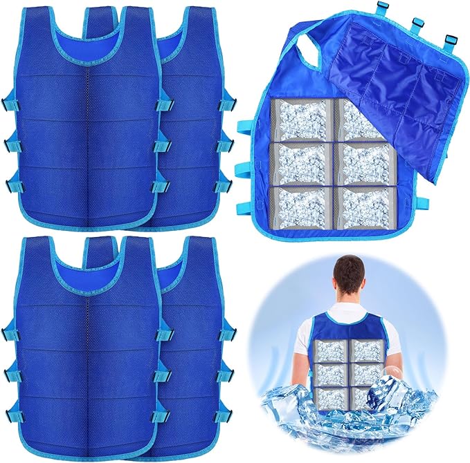 Hicarer 4 Pcs Cooling Vest for Men with 48 Ice Bag Adjustable Ice Vest Suit Heat Relief Cool Jacket for Hot Weather Working