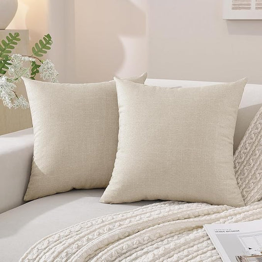 SYSLOON Decorative Throw Pillow Covers 18x18 Inch Set of 2, Soft Cozy Faux Linen Boho Pillow Covers,Cushion Cover Cozy Far...