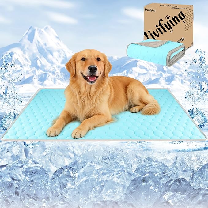 Vivifying Cooling Blanket for Dogs, Reversible Ice Silk Dog Cooling Mat with Soft Plush Backing, Summer Pet Blanket Throw ...