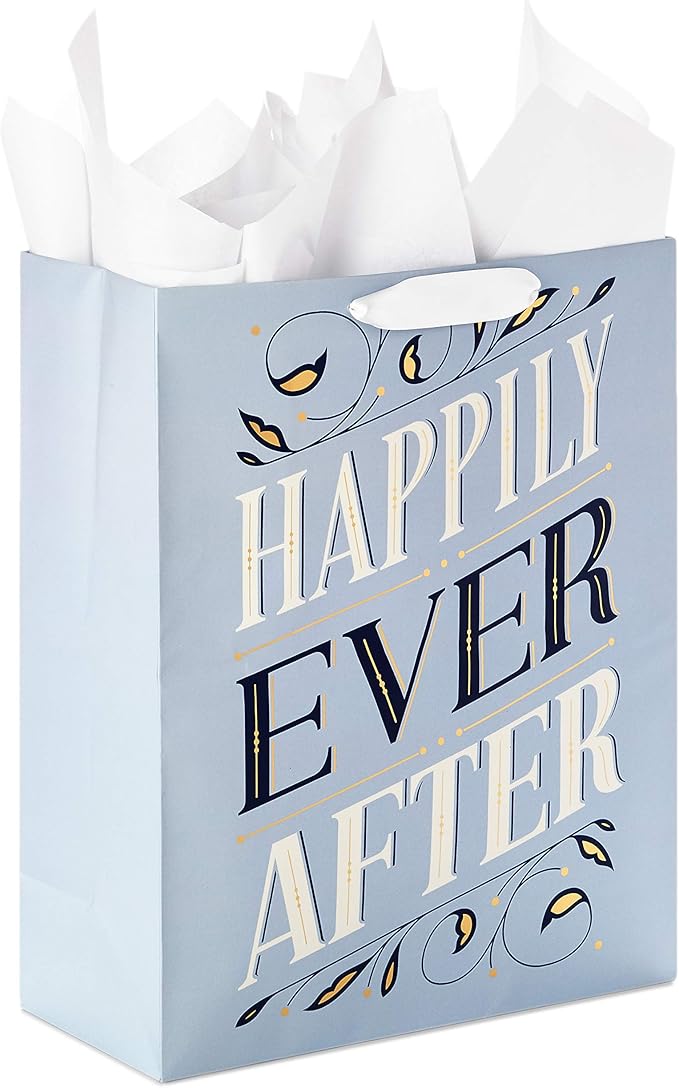 Hallmark 15" Extra Large Gift Bag with Tissue Paper (Happily Ever After) for Weddings, Engagements, Bridal Showers, Vow Re...