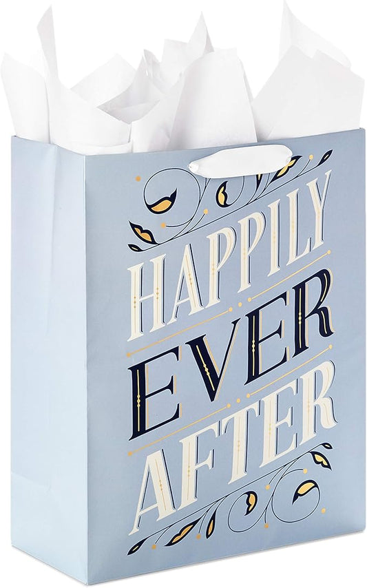 Hallmark 15" Extra Large Gift Bag with Tissue Paper (Happily Ever After) for Weddings, Engagements, Bridal Showers, Vow Re...
