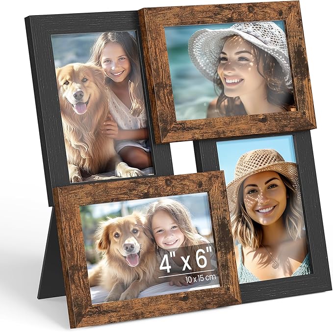 SONGMICS Collage Picture Frames, 4x6 for Wall Decor, Multi Family Photo for Gallery Decor, Hanging Display, Set of 4, Ink ...