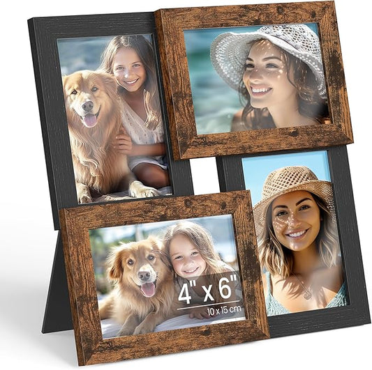 SONGMICS Collage Picture Frames, 4x6 for Wall Decor, Multi Family Photo for Gallery Decor, Hanging Display, Set of 4, Ink ...